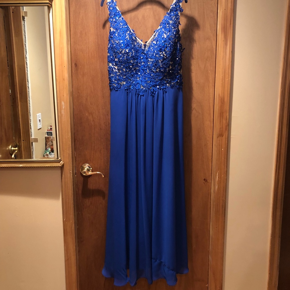 Royal blue evening gown.